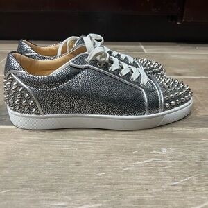 Christian Louboutin Silver and Black Spiked Sneakers